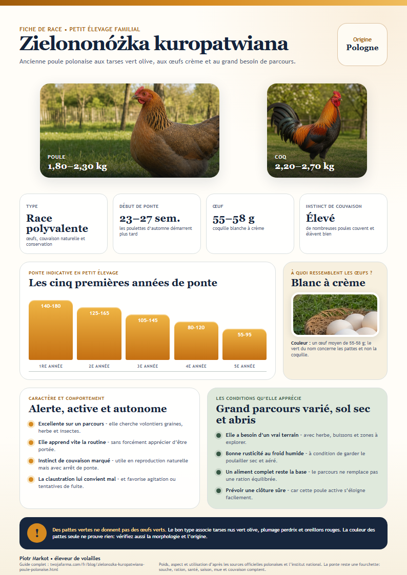 Fiche A4 de la Zielononóżka kuropatwiana à imprimer – poule zielononóżka kuropatwiana près d’œufs crème