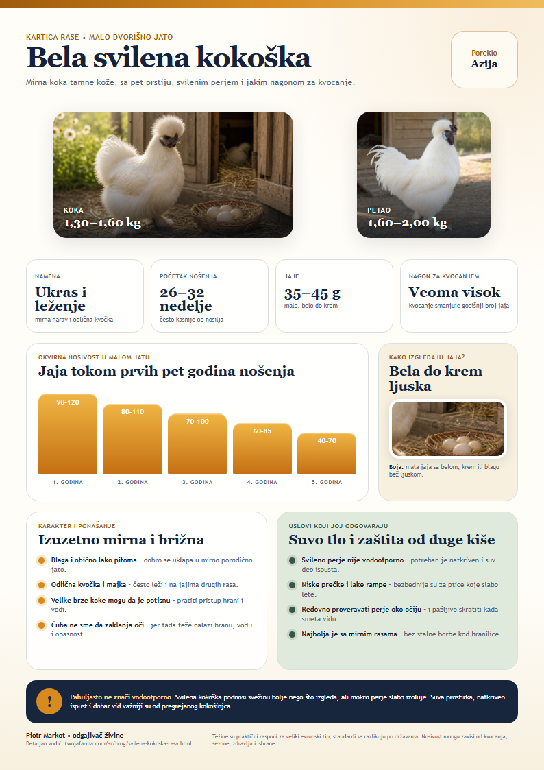 A4 kartica rase Bela svilena kokoška za štampu – bela svilena koka pored malih krem jaja
