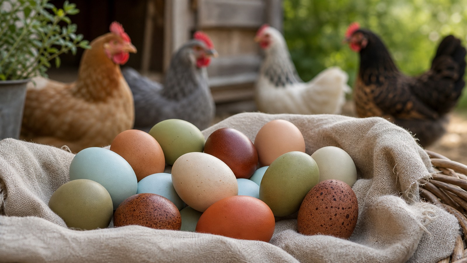 Assorted colorful eggs from a backyard flock